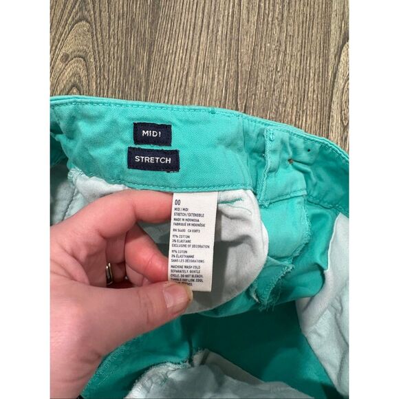 American Eagle Midi Stretch Shorts Mid-Rise Flat Front Cotton Blend Blue Size 00 - Picture 4 of 7